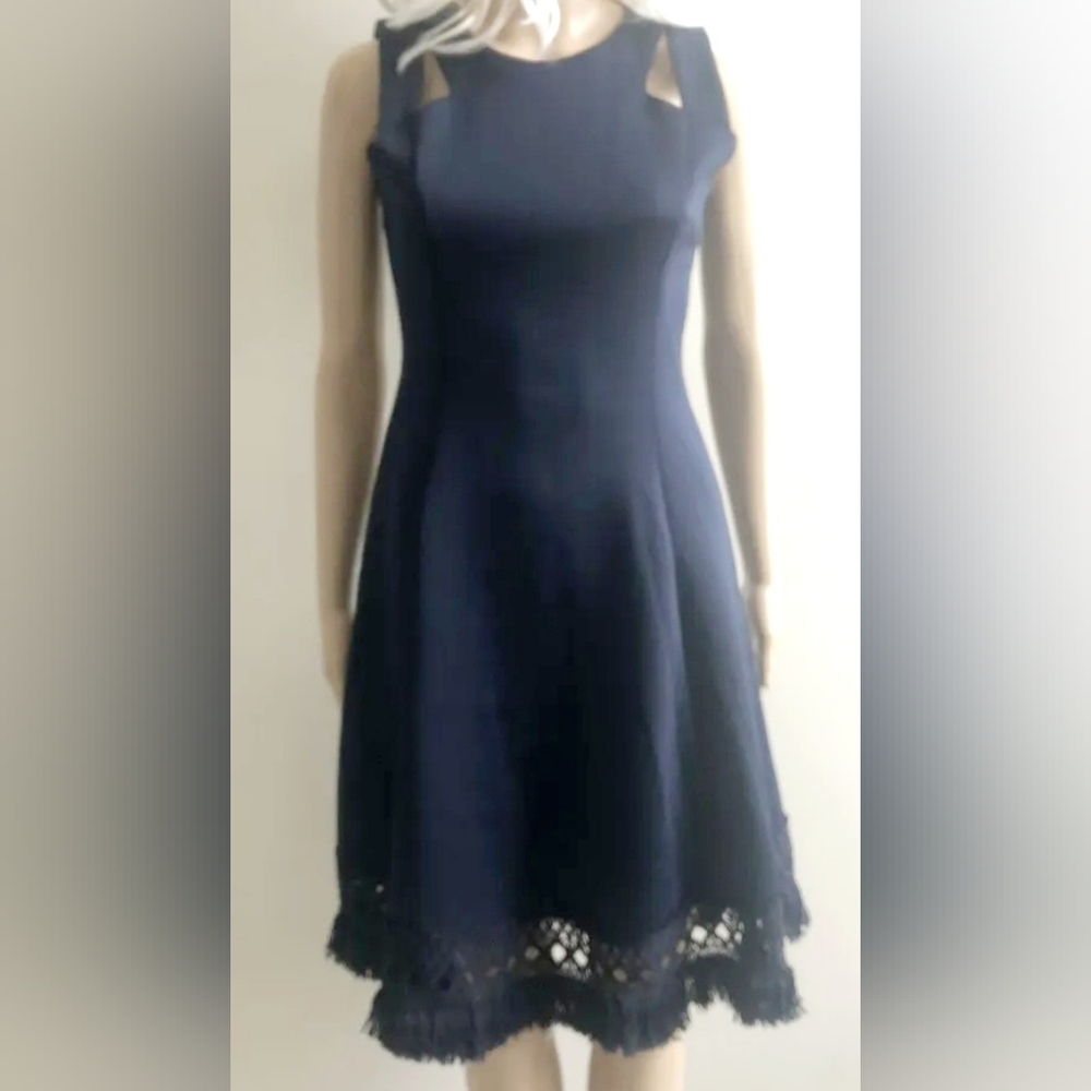 Donna Ricco Navy Scuba Dress with hem